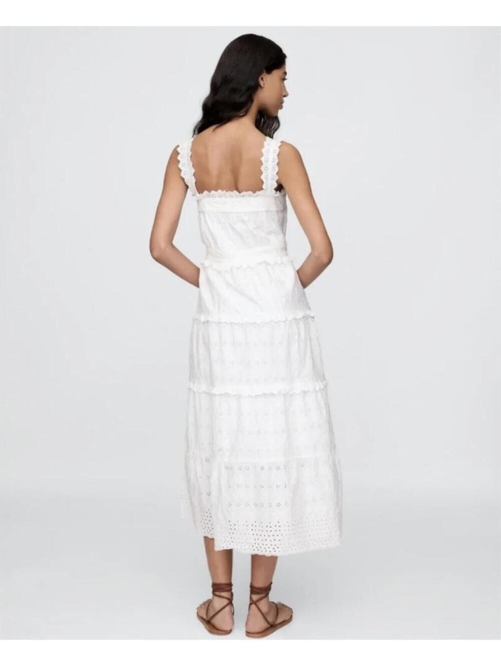NWT Gap x DÔEN Cotton White Eyelet Tiered Midi Dress Size L - Picture 2 of 13